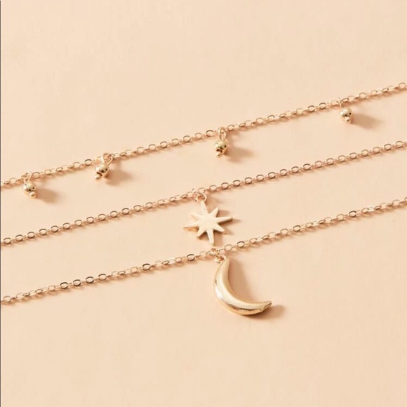 Boho cresent moon star layered necklace gold - Picture 2 of 2